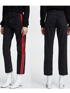 ❣️rag & bone High-Rise Black Jeans with Shiny Red Side Stripes